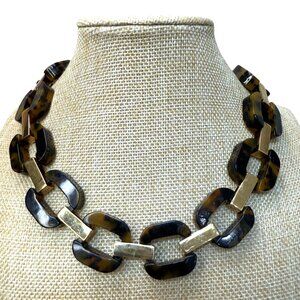 J.Crew Lucite Tortoise Chain Link Necklace Gold-Tone Hardware Statement Jewelry